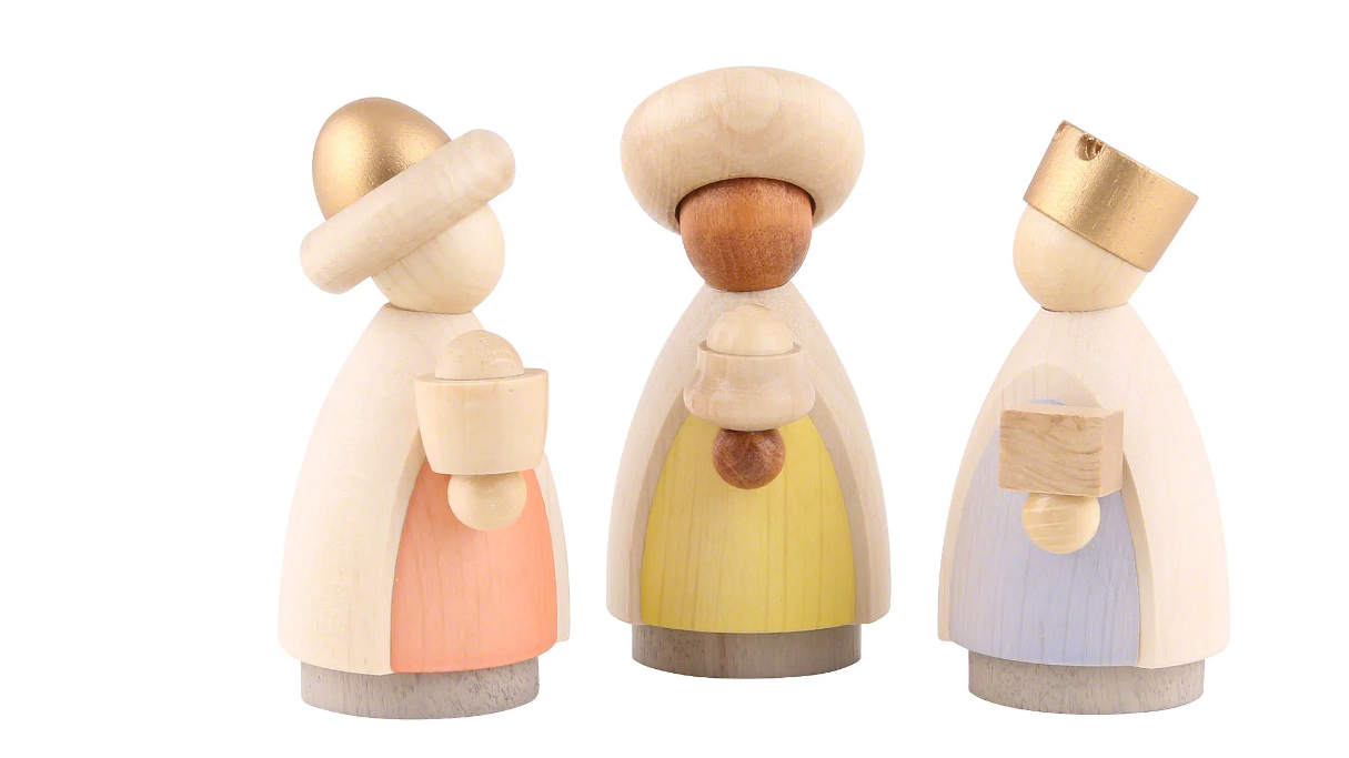 Petit personnages rois mages en bois colorés - Objet de collection