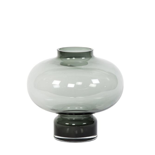 Vase boule en verre fumé sur pied