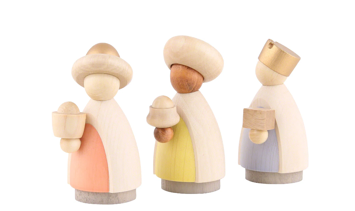 Petit personnages rois mages en bois colorés - Objet de collection